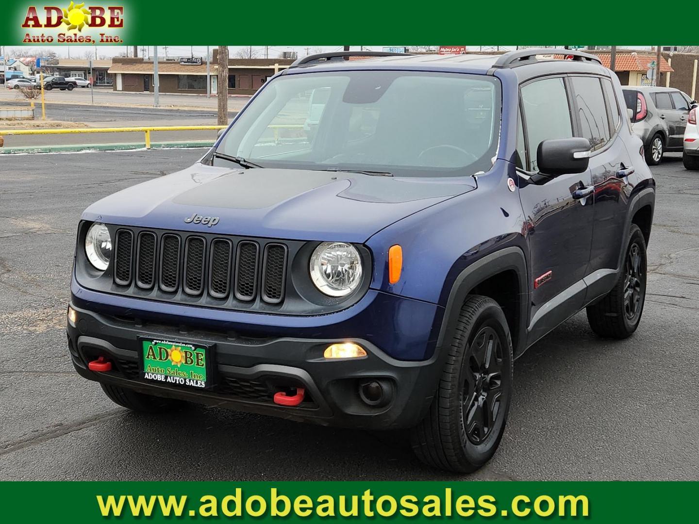 2018 BLUE Jeep Renegade Trailhawk (ZACCJBCB5JP) with an ENGINE: 2.4L I4 ZERO EVAP M-AIR engine, located at 4711 Ave Q, Lubbock, TX, 79412, (806) 687-2362, 33.551304, -101.855293 - Photo#0